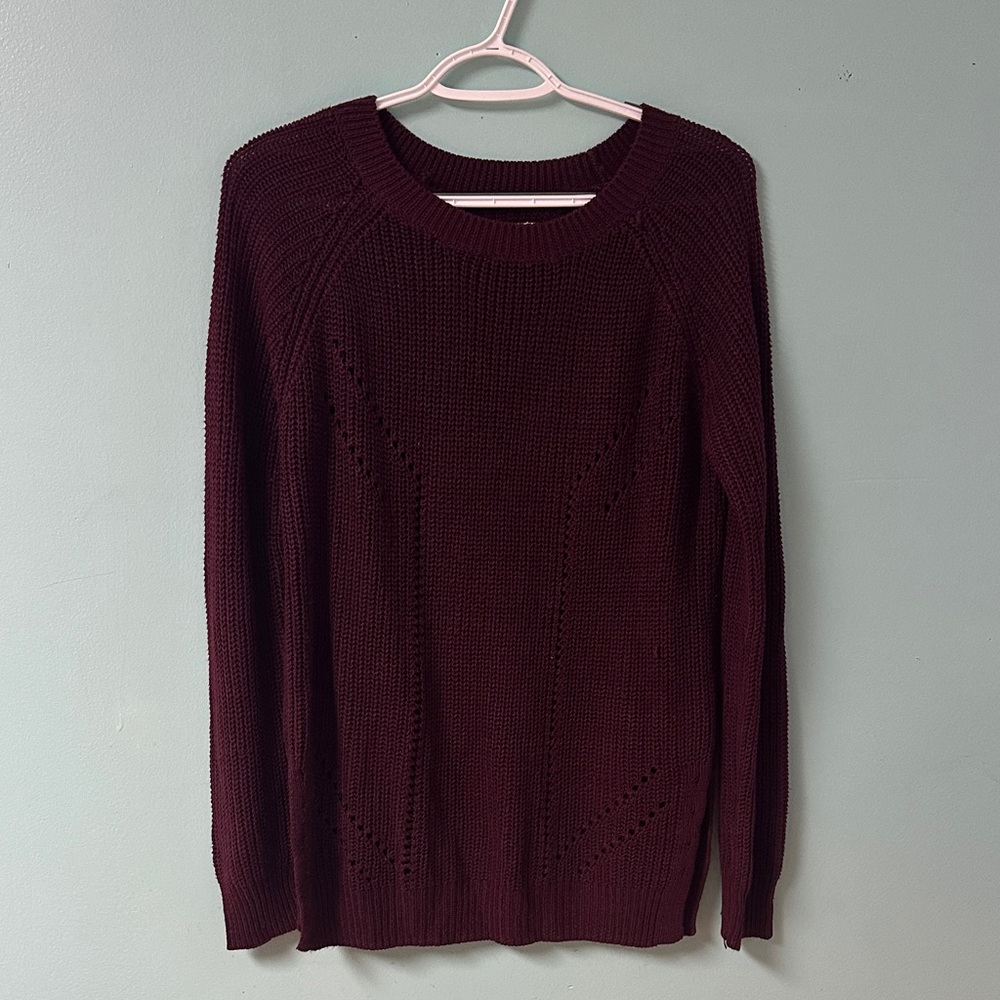 SO Women's Deep Burgundy Crew Neck Sweater